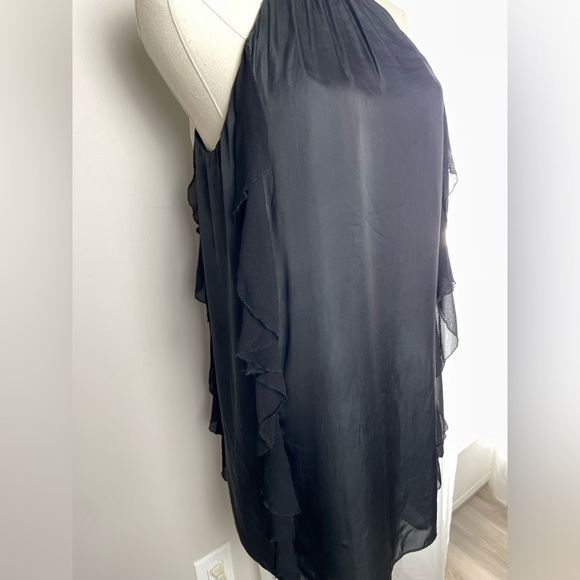 Kimchi Blue Lace Up Back Black Mini Ruffle Chiffon Halter Dress Size Small - Picture 6 of 12